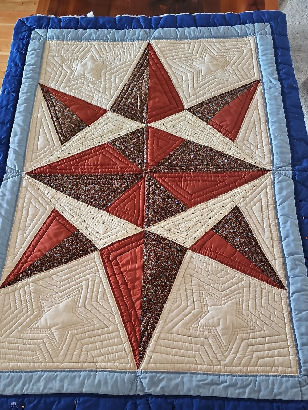 Handmade Star Patchwork Quilt - Red, Cream, Blue